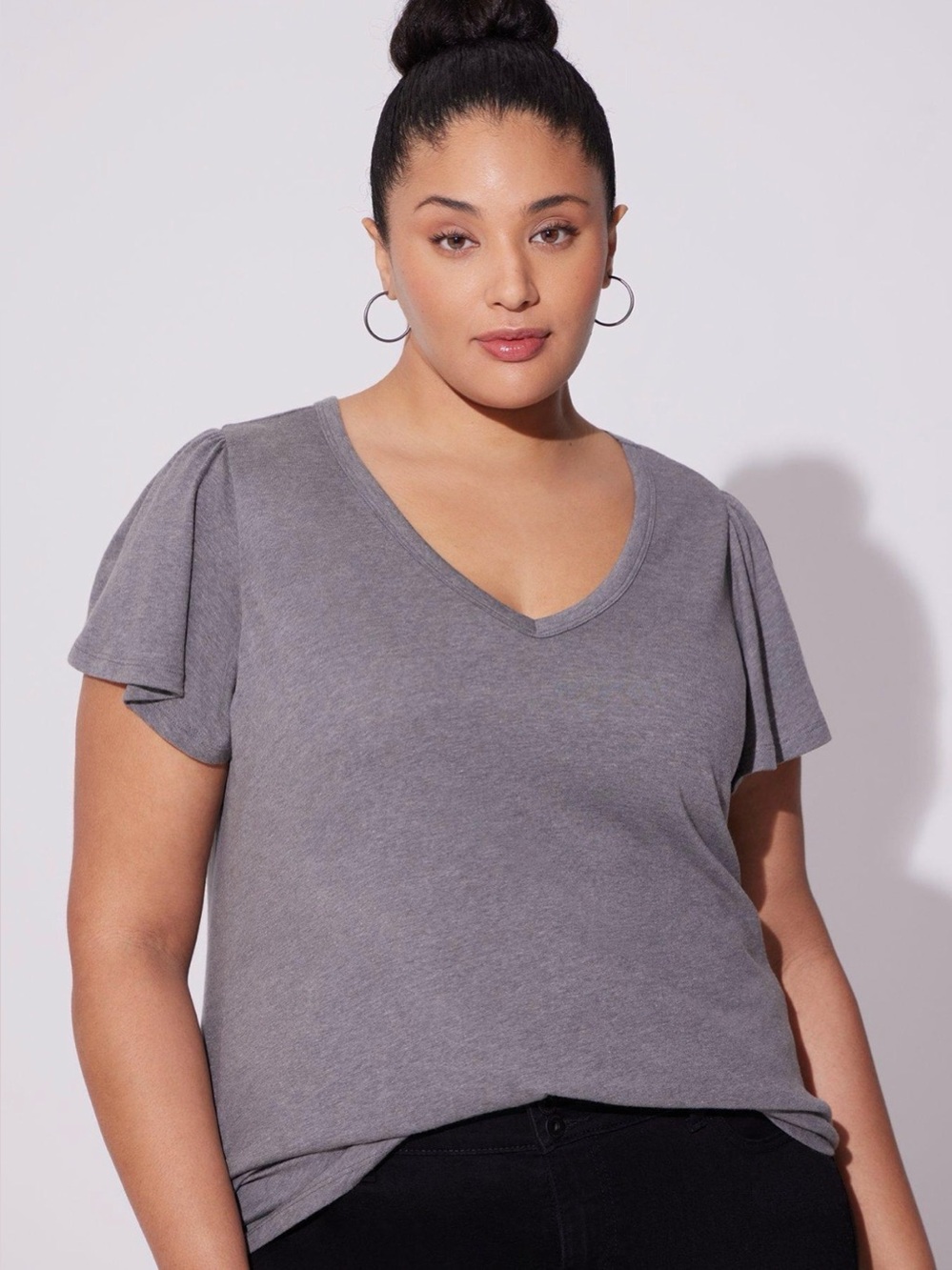 Torrid Girlfriend Heritage Slub V-Neck Flutter Sleeve Tee Gray 2X 18/20